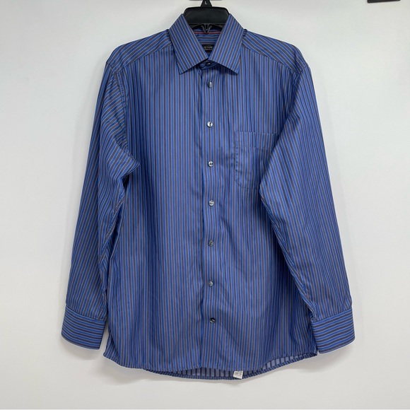 ETON Ganghester Button Up Shirt Men’s 15 3/4 40 Blue/gray Striped Long Sleeve - Picture 2 of 8